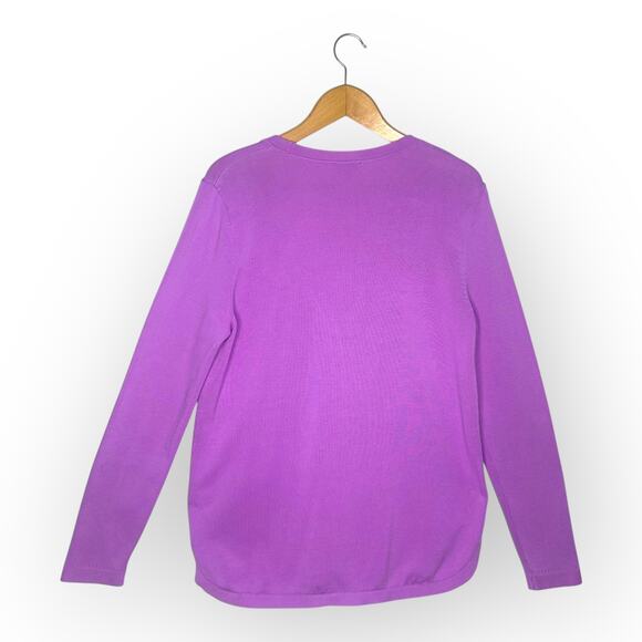 Talbots Women's Long Sleeve Curved Hem Button Down Cardigan M Purple Lavender - Picture 2 of 7